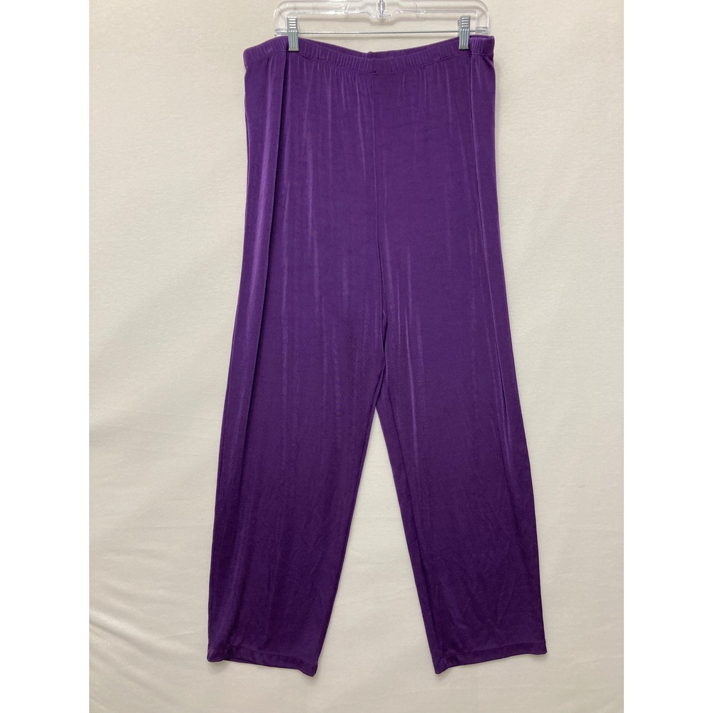 Slinky Brand Pants Size 1X Purple Wide Leg Pull On Slinky Knit Stretch Comfy